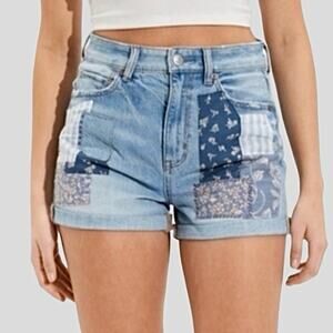 American Eagle Outfitters High Rise Mom Shorts Denim Patches Size 4 Cottagecore